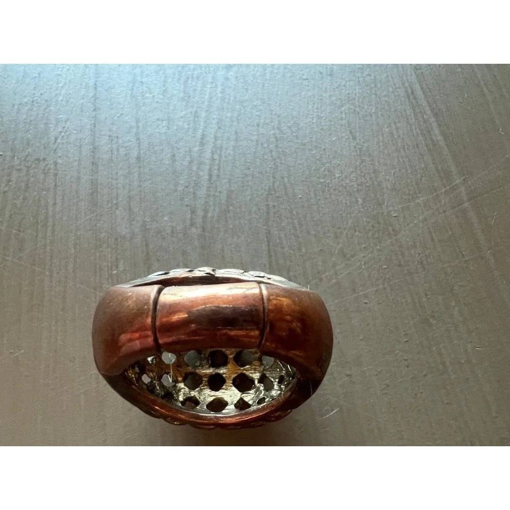 Dome Stretch Ring Copper Tone Lattice Statement Adjustable Metallic Industrial